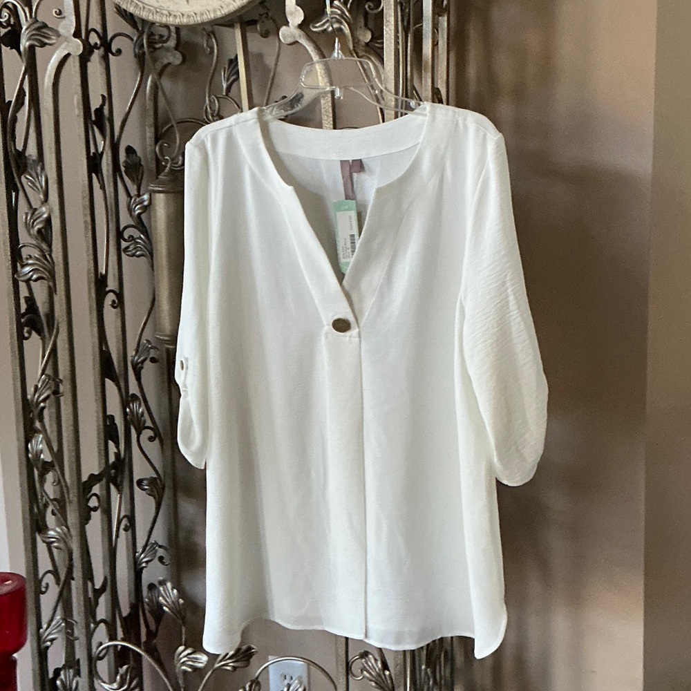 Elegant White Button-Accent Blouse
